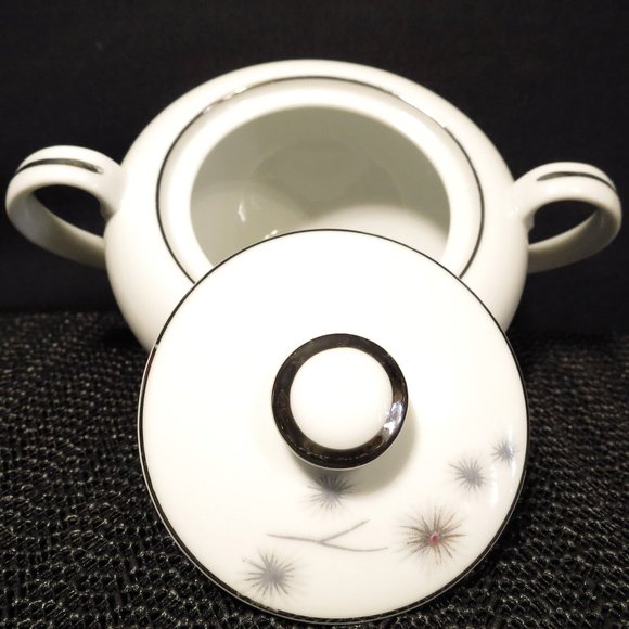Sugar Bowl with Lid Creative Fine China Platinum StarBurst 1014 Japan - Picture 2 of 3